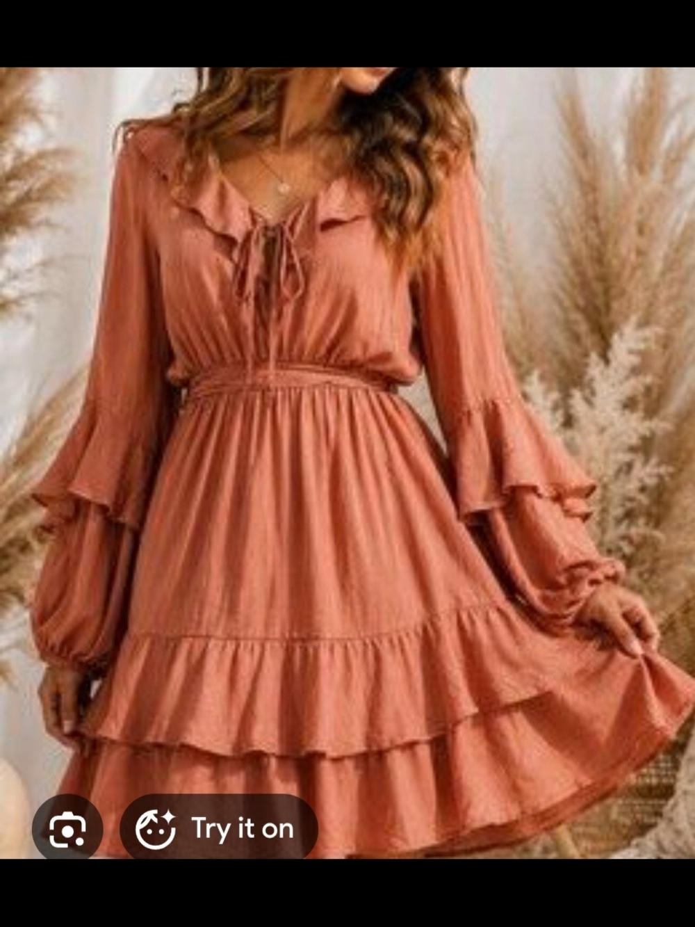 DO+BE Rust Tiered Ruffle Long Sleeve Dress